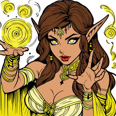 realistic scary beautiful elf sorceress casting spell