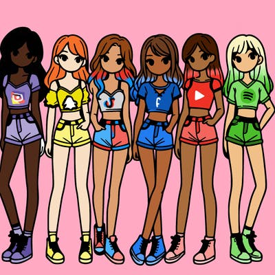a group of girls wearing crop tops and shorts