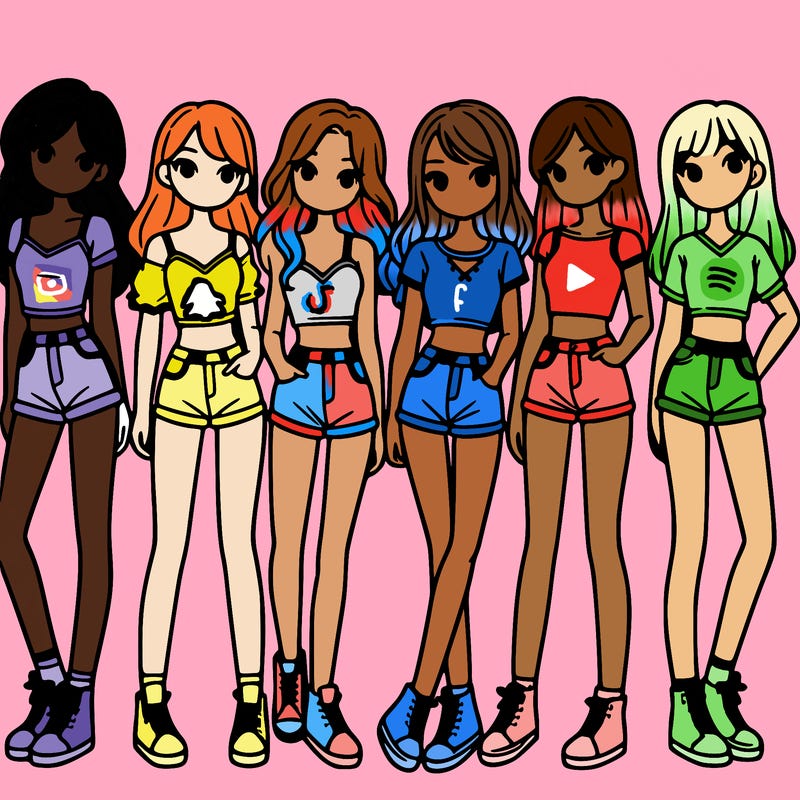 a group of girls wearing crop tops and shorts