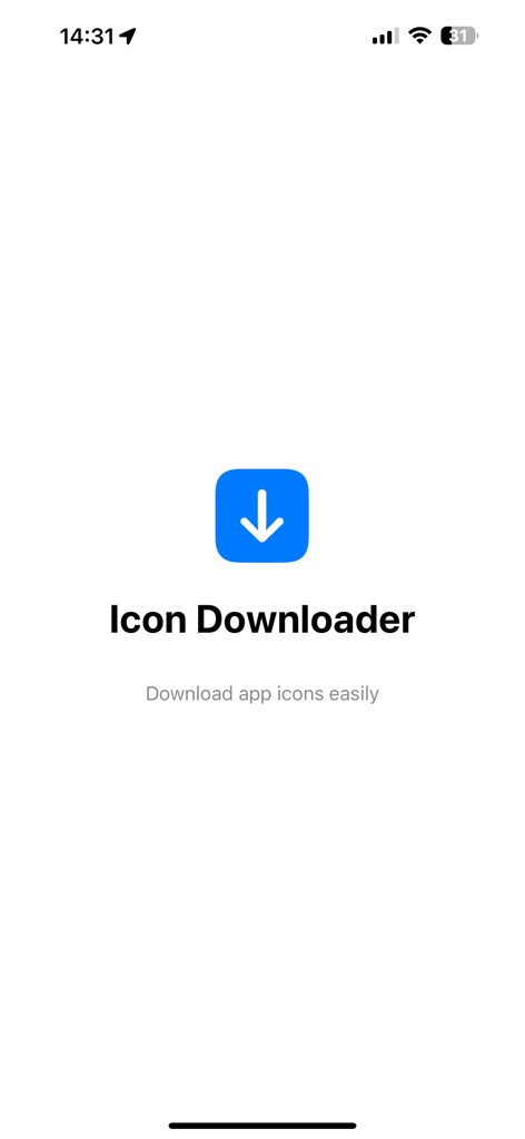 Icon Downloader - Icon Downloader app splash screen featuring a blue download arrow icon and the tagline Download app icons easily