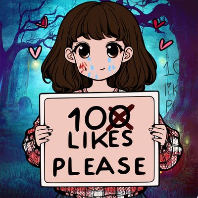 a girl holding a sign saying 100 likes please