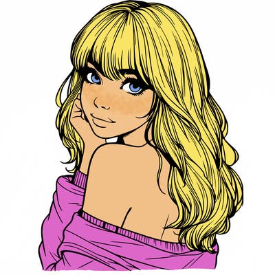 realistic girl with bangs looking over her shoulder