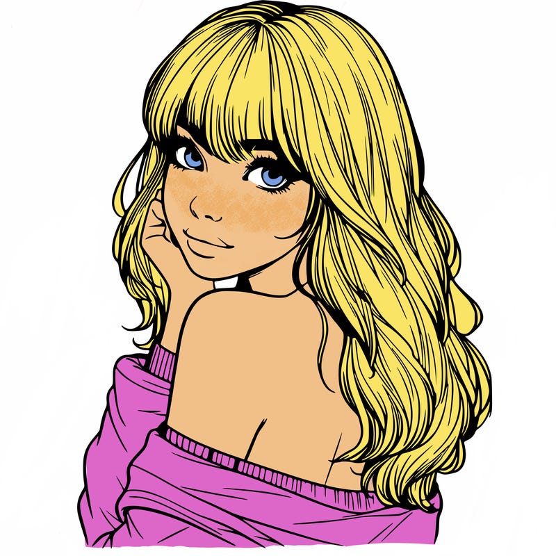 realistic girl with bangs looking over her shoulder