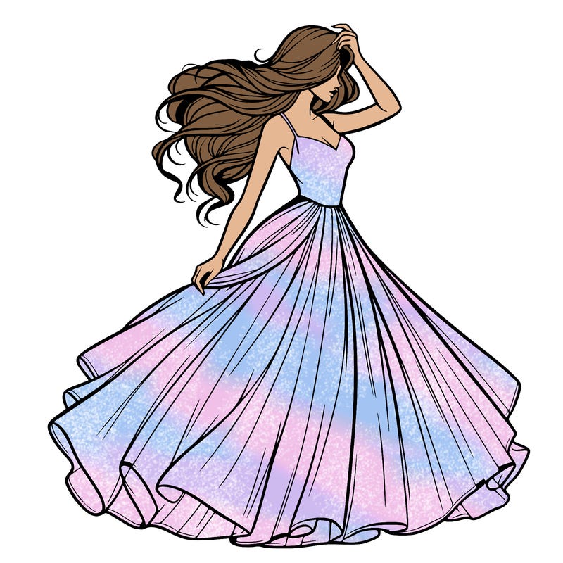 realistic woman with dress flowing in the wind