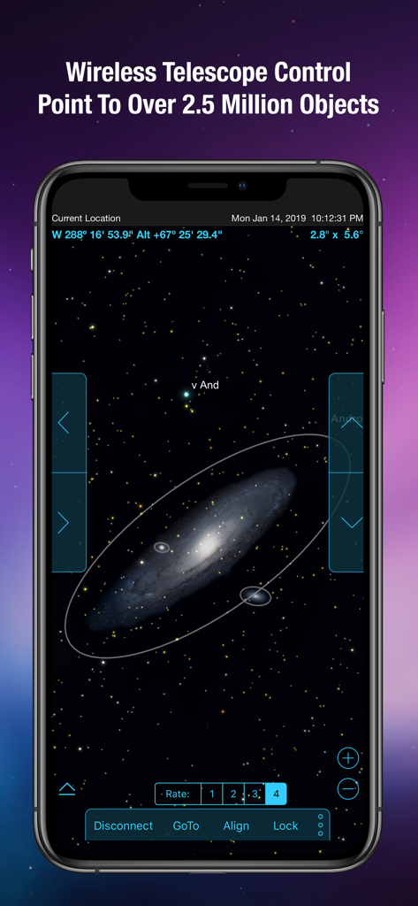 SkySafari 6 Pro - SkySafari 6 Pro app interface showing a galaxy and wireless telescope control features