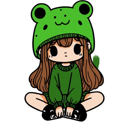 a girl wearing a frog hat and some frog socks