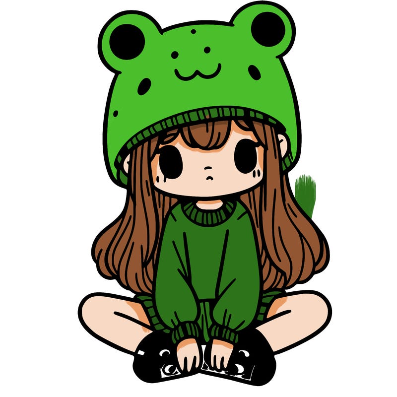 a girl wearing a frog hat and some frog socks