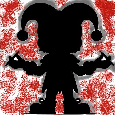 pomni white skin dark brown hair short adjuster hat, that’s red and blue with pom-poms on it red and blue jester suit with pom-poms on the middle 2 of them jester shoes, red and blue at the top yellow ribbon red and blue for the gloves ribbon on the gloves her eyes looks like pizza slices, but colored, red and blue at the same time