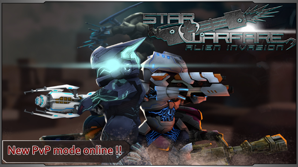 Star Warfare:Alien Invasion - Two futuristic soldiers in power suits from Star Warfare Alien Invasion announcing the new PvP mode online