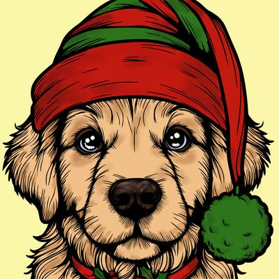 realistic dog with a christmas hat