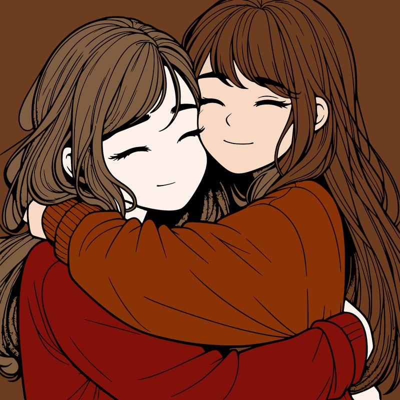 realistic two girls hugging