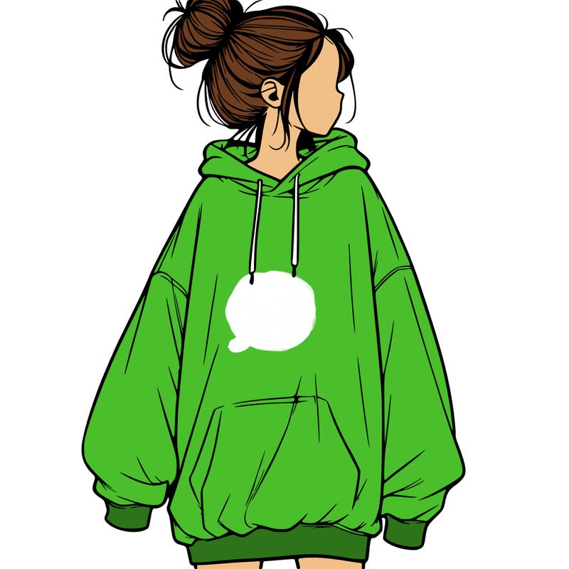 realistic girl with a oversized sweatshirt on and a bun