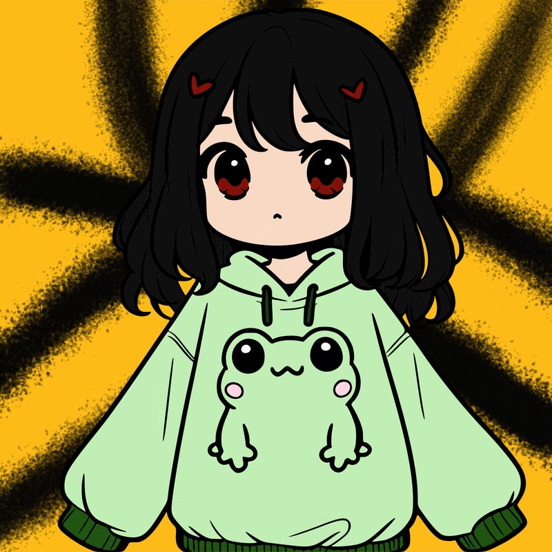 girl wearing frogging sweatshirt