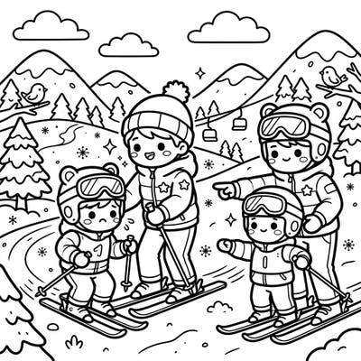 Embrace the joy of winter sports with this charming Kawaii ski instructors coloring page. Watch as adorable characters learn and teach on the snowy slopes, bringing smiles to all ages.