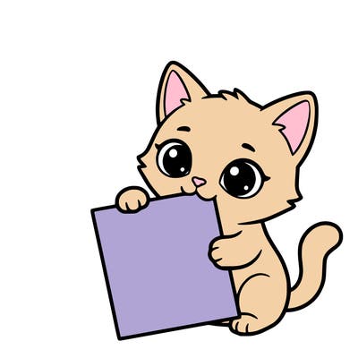 a small cat with a blank sheet of paper in its hand. the cat is sooooooo cute!