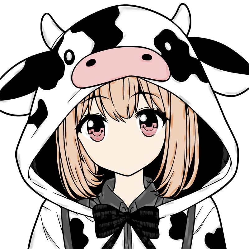 anime girl with cow hoodie