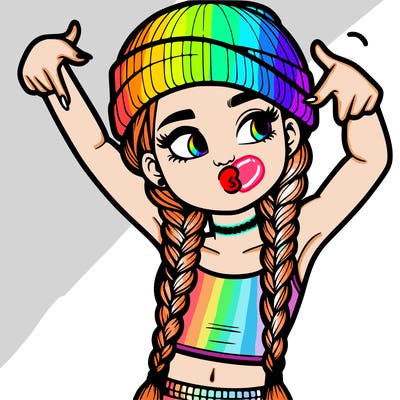 realistic teenage girl with braids and a beanie and crop top doing 🫶🏼