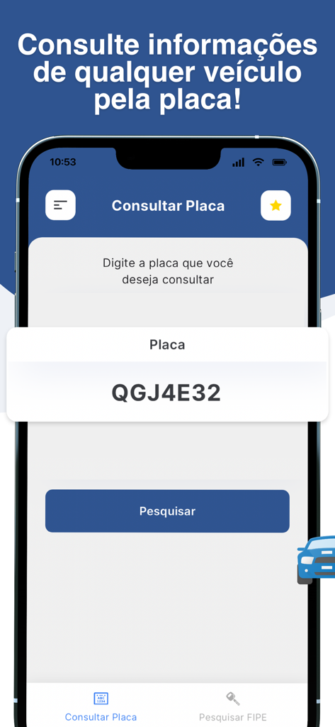 Consultar placa carro: Multa - Interface do aplicativo para buscar informações de veículos brasileiros por placa