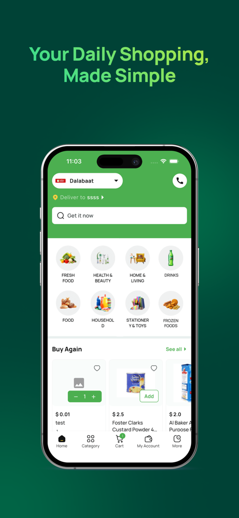 Barako - Barako app interface showing grocery categories and daily shopping promotions