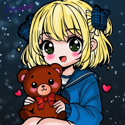 cute manga girl holding a teddy bear