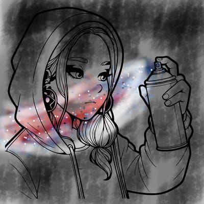 a realistic girl, spray painting