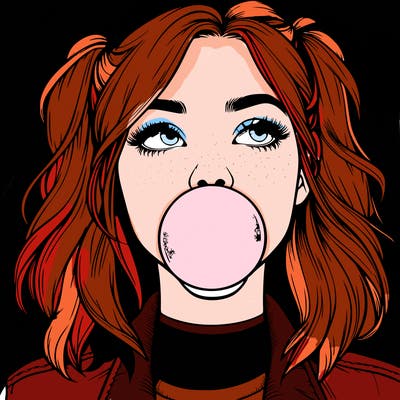 realististic girl blowing bubble -gum