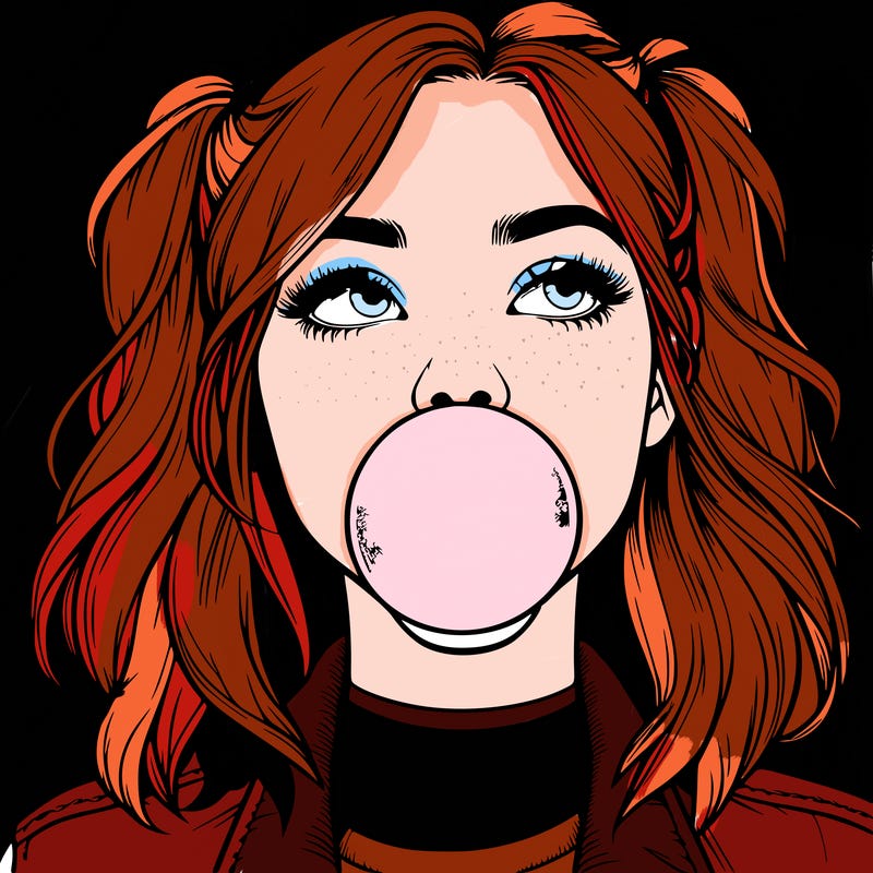 realististic girl blowing bubble -gum