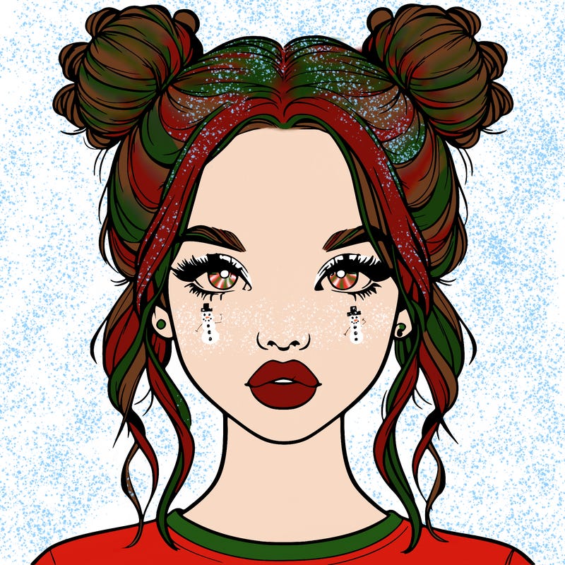 realistic girl with two buns in hair and lips