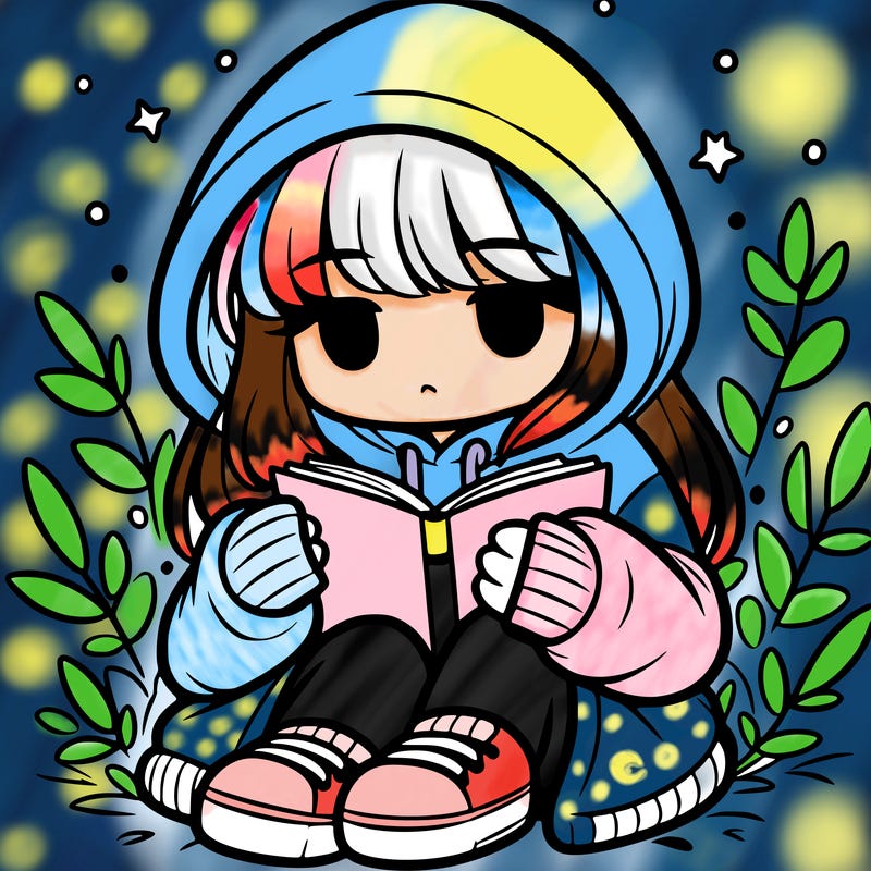 girl in oversized hoodie reading a book