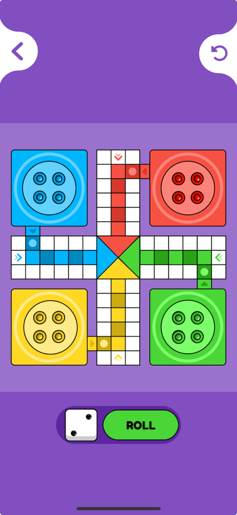 Offline Games - No WiFi Arcade - 롤 버튼과 4개의 색상 기반이 있는 다채로운 루도 스타일 보드 게임 인터페이스