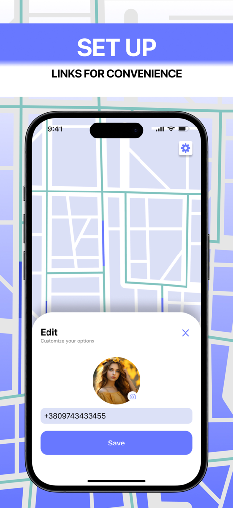Smartphone displaying the profile edit screen for family tracking setup