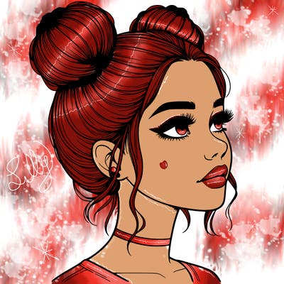 realistic girl with buns on the top of her head