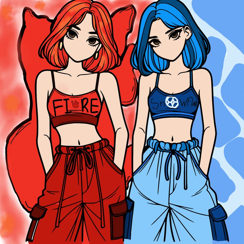 two girls with crop top with baggy pants