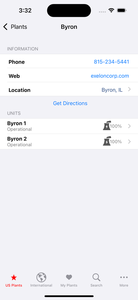 CW Nuclear - Technical information for Byron nuclear power plant showing contact info and operational status of units