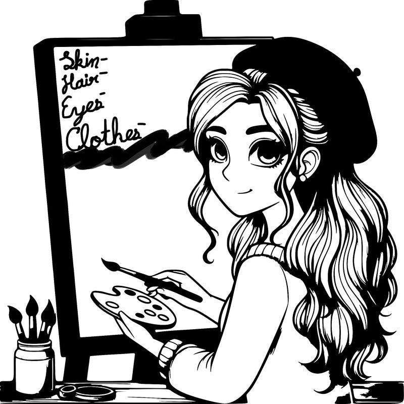 realistic girl artist painting a blank canvas