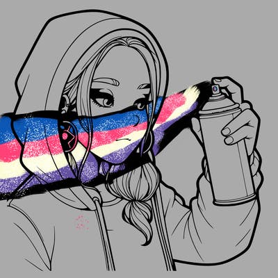 a realistic girl, spray painting