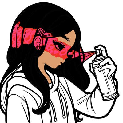 a realistic girl spray painting
