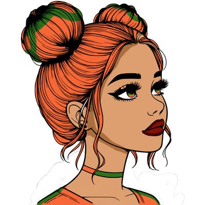 realistic girl with buns on the top of her head