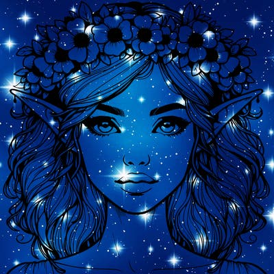 realistic female elf with flower crown