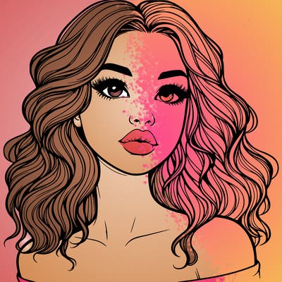 realistic girl with wavy hair and lips