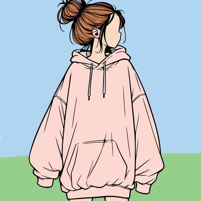 realistic girl with a oversized sweatshirt on and a bun