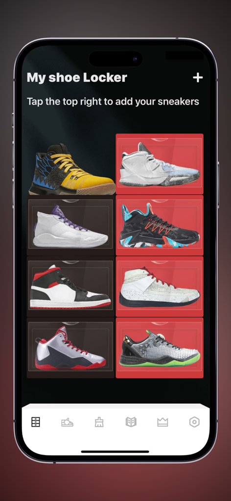 Vidani app digital shoe locker interface displaying a collection of sneakers in a grid.