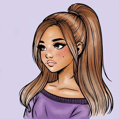 realistic girl with a high ponytail