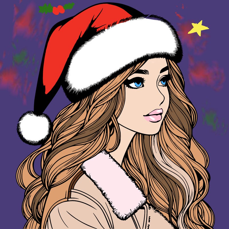 realistic girl in santa hat