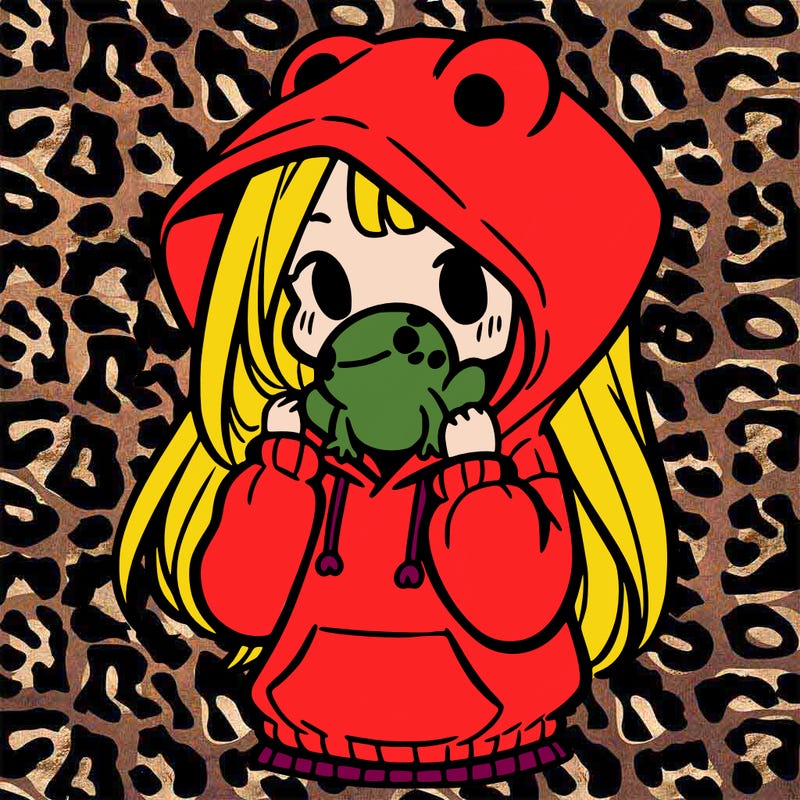 a girl holding a froggy hoodie