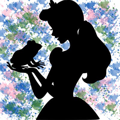 a shadow of a princess holding a frog realistic