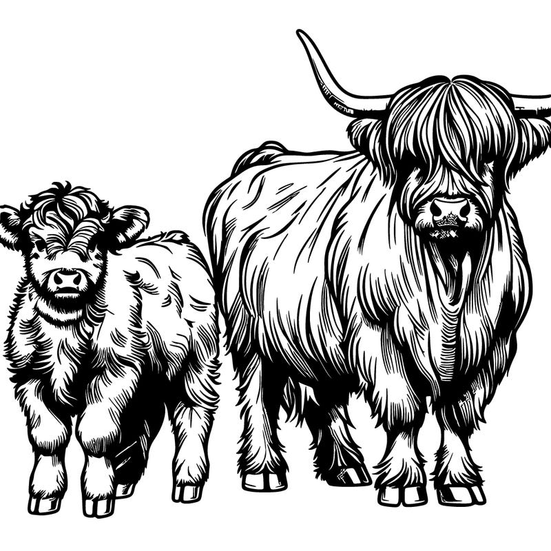 very realistic cows with a highland cow