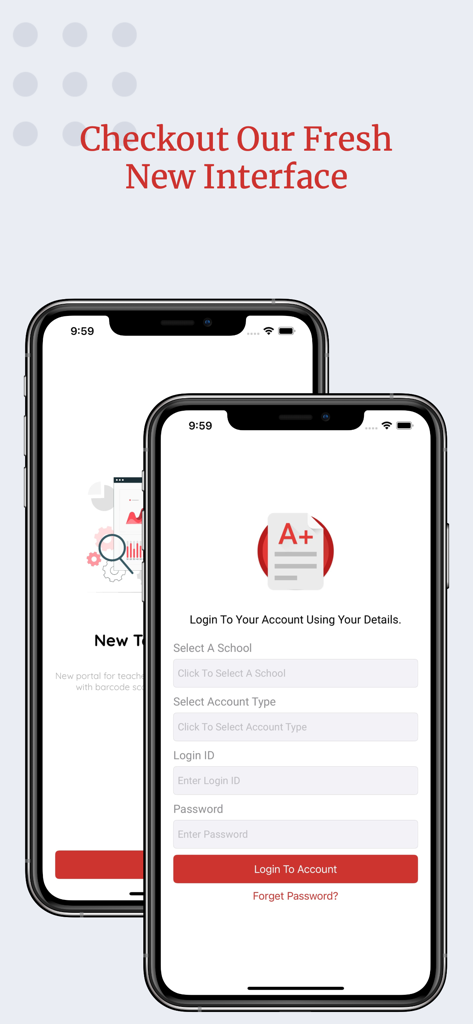 Pantalla de inicio de sesión de la aplicación COMSOL MySchool que muestra campos para la selección de la escuela y las credenciales de la cuenta