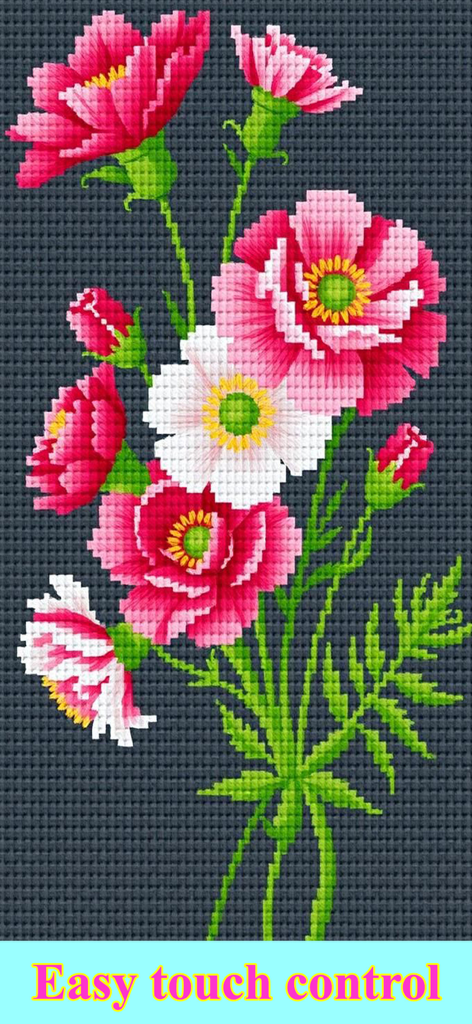 Cross Stitch Color by Number - Digital cross stitch design featuring vibrant pink and white flowers