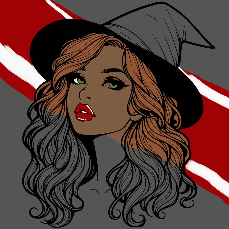 realistic witch girl with wavy hair and lips